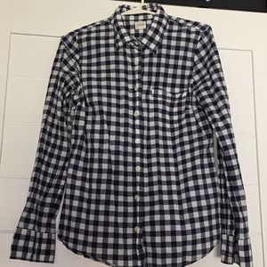 J. Crew navy blue gingham button down